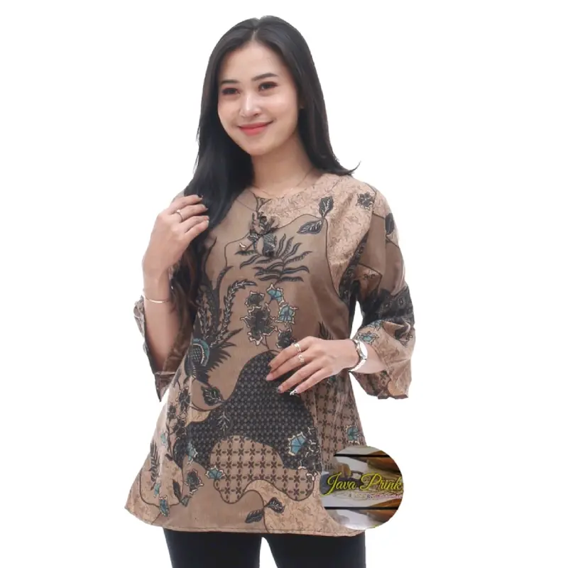 Atasan Batik Bluz Wanita, Motif Panjang Katun Baju Kerja anggun warna3 kara blouse viral keme ja simpel plus size 1