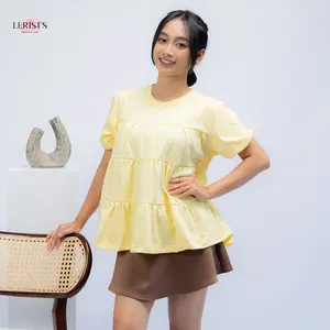 Falda Ruffle Outfit_id2- Atasan wanita blouse ruffle kekinian leher bulat cotton combed 30s premium Outfit_id2