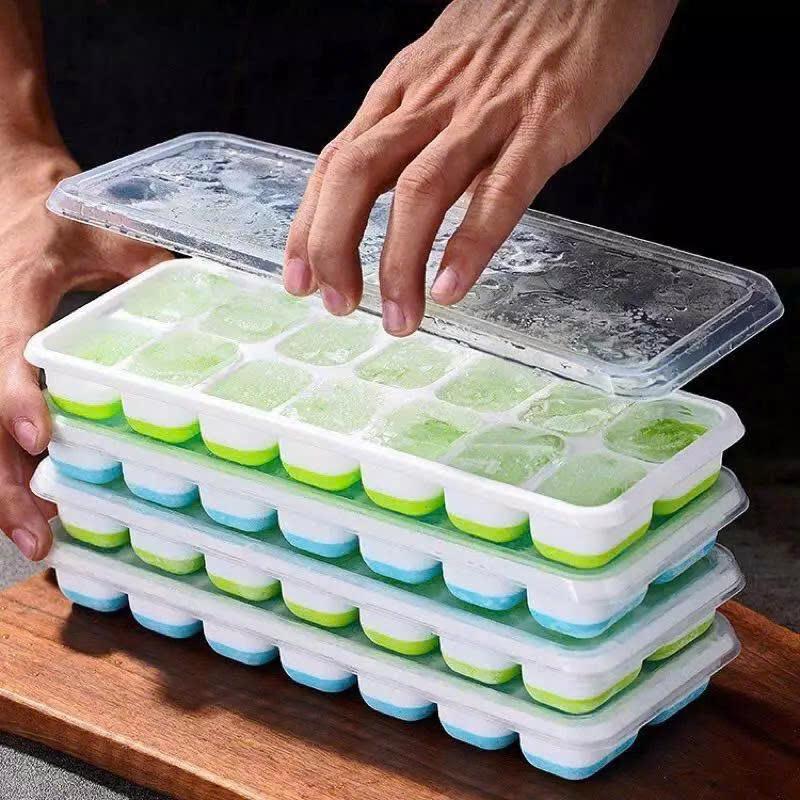  COMBO 3 Khay Làm Đá Silicon 14 Viên Có Nắp Đậy Khuôn Làm Đá Tủ Lạnh Bảo Quản Chống Mùi 