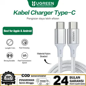 UGREEN Kabel Data Type C Fast Charging 1.5m Anti Putus untuk HP Samsung & iPhone MFi Certified Durable Cable 2.4A Output Garansi 24 Bulan Best for Apple Android