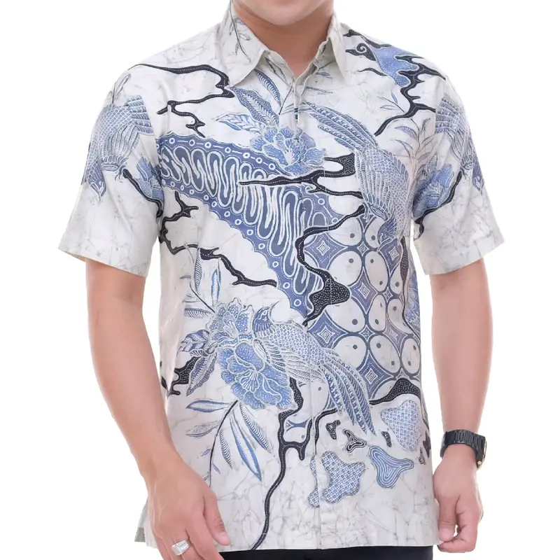 kemeja batik tulis pria lengan pendek dalam lapis furing katun satin motif burung Katun Lembut Mewah Kain 0