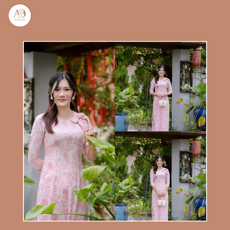  Áo Dài Vải Lụa Gấm cao cấp Kèm 1 Vòng Ngọc Trai Và 1 Kẹp Tóc 