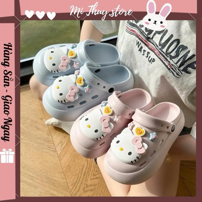 Mi Thuy Store Dép sục nữ trendy mũi tròn kín phối sticker kitty đế 5 cm nhựa eva DÉP SỤC KITTY ĐẾ 5 CM