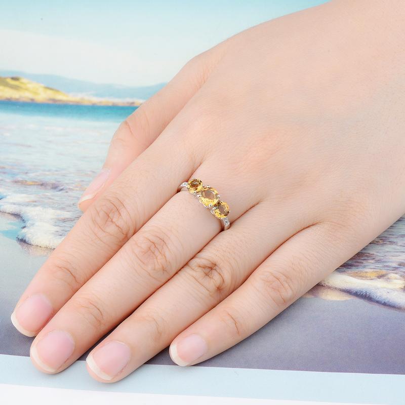 Natural Citrine Solid Sterling Silver Rings 1.7 Carats Genuine Gemstone Classic Simple Daily Fine Jewelrys S925 Women Gifts 7