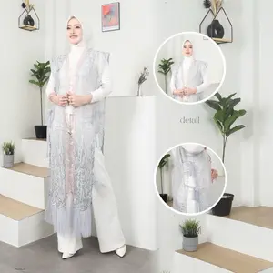 [KZY.ID] Outer Brukat Fauzia Outer Kondangan Wanita Kekinian Bahan Brukat Kombinasi Tille Tanpa Lengan outer  brokat style 2024 Muslim Cardigan Kardigan Motif outer brokat Panjang Hitam Atasan