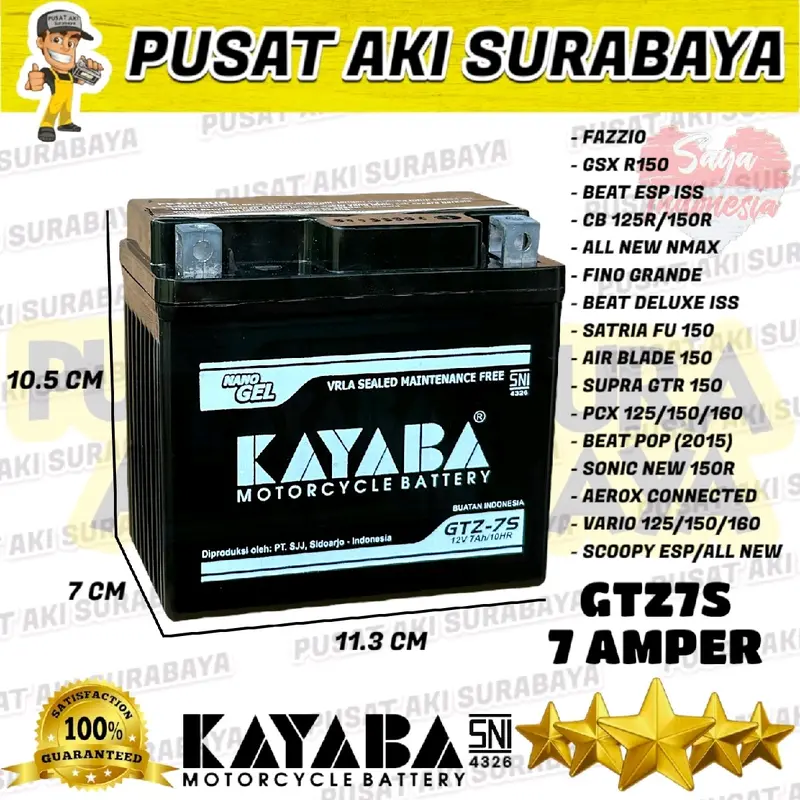 ORIGINAL ACCU KERING KAYABA GTZ7S JAMINAN GARANSI AKI MOTOR HONDA