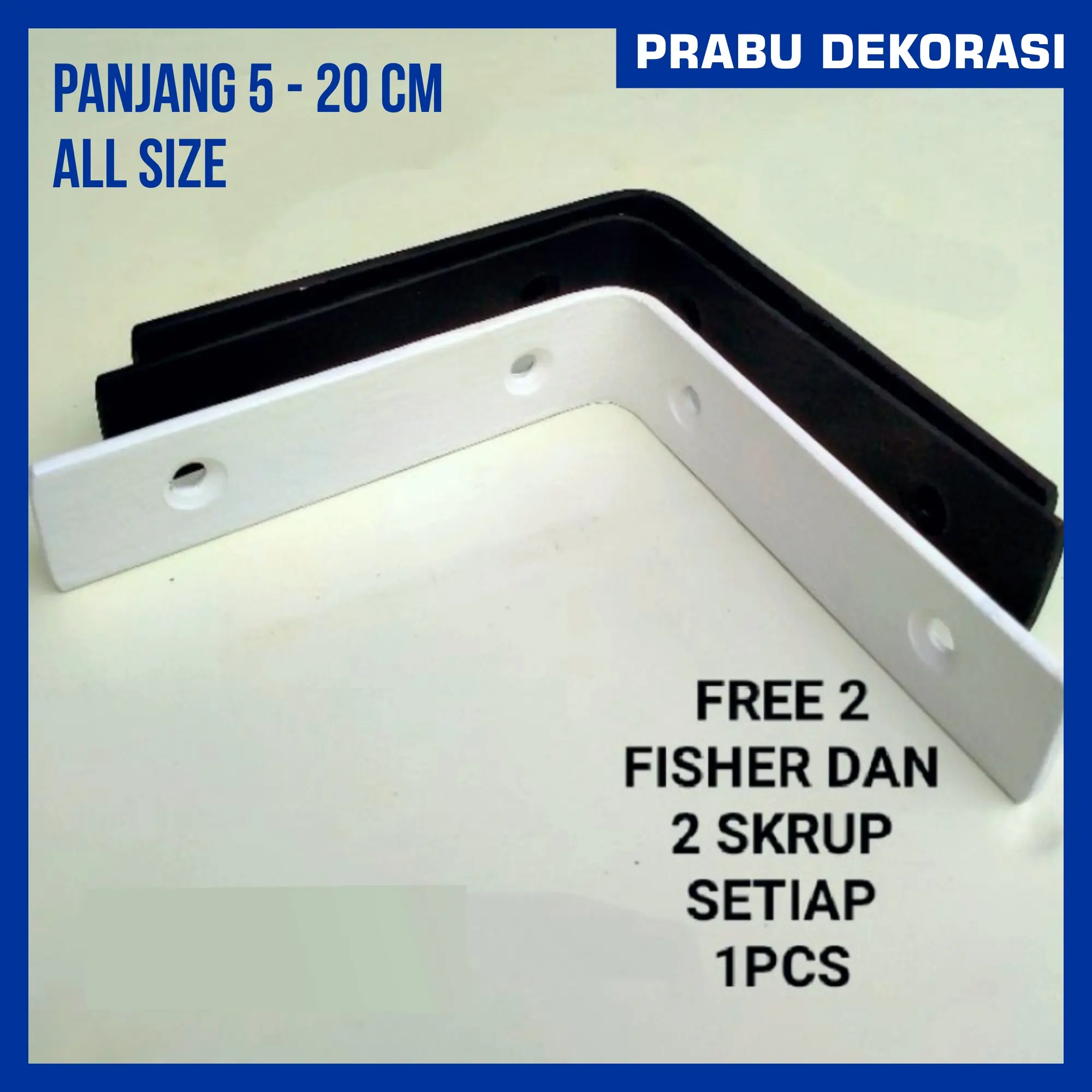 PRABU DEKORASI Rak Besi Siku Ambalan Rak Siku Besi Rak Siku Dinding Bracket Gantungan Ambalan Papan Rak Tembok Tempel Dinding  Panjang 5 - 20 cm Termurah | Siku Besi Penopang Rak Dinding Anti Karat Warna Putih Hitam Gantungan Serbaguna