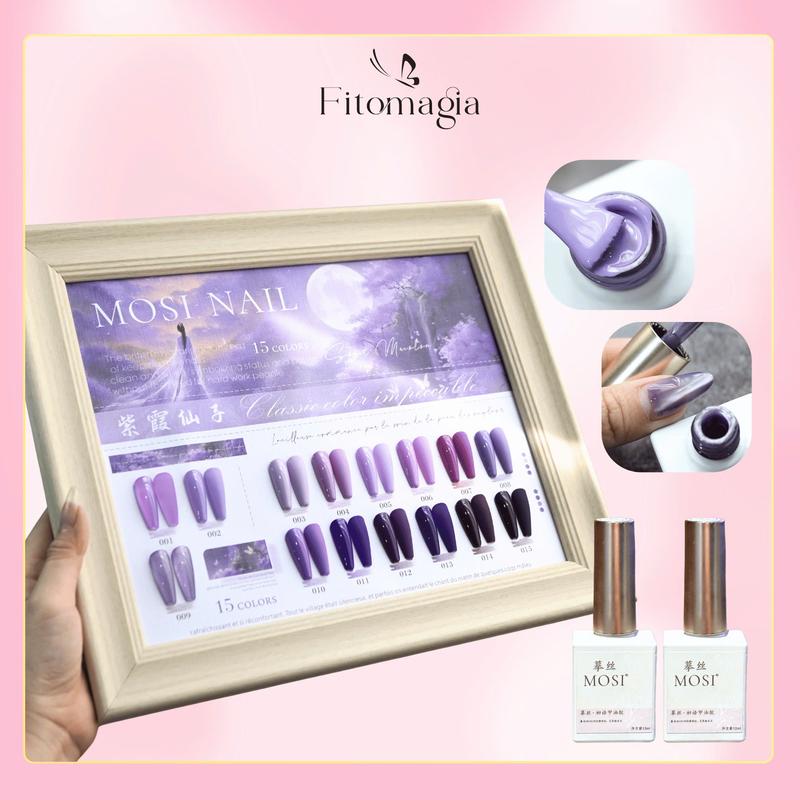 [TỬ LINH TIÊN CẢNH] Set 15 Chai Sơn Gel/ Thạch/ Mắt Mèo, set 15 chai sơn gel màu Tím Cao Cấp Mosi Brand - Chất Sơn Tốt, Màu Hợp Trend, Không Cặn Sơn, Phù Hợp Cho Các Tiệm Nail + Tặng Kèm Bảng Màu