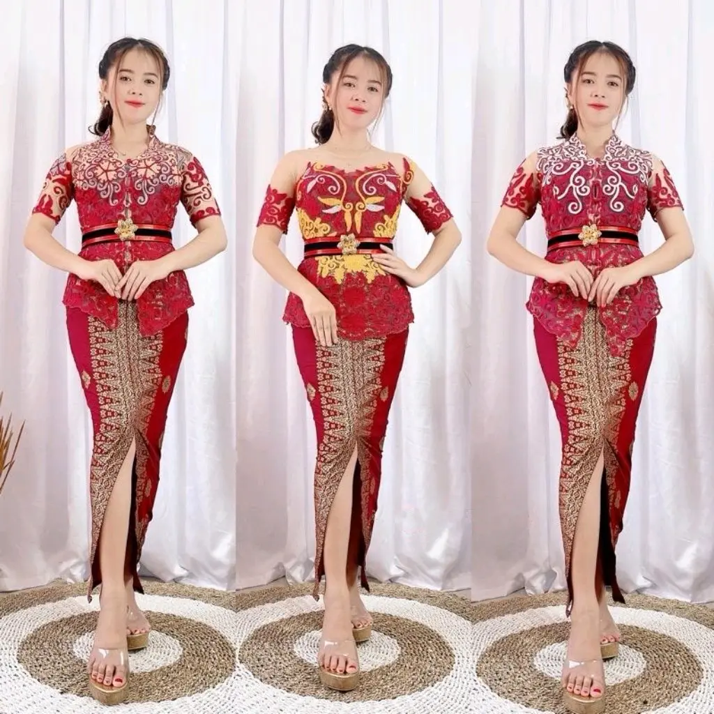 SETELAN KEBAYA BALI TILESTIK SERIES MAROON
