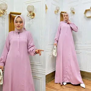 Chandra - Gamis Polos Kancing Depan Shakila Premium Dress Wanita Muslim Basic Full Katun Busui Nyaman Simple Elegan Kantong Tali Pinggang Lengan Karet