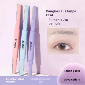 Alat pemangkas alis portabel malas berkepala ganda, alat cukur anti gores yang aman untuk pemula
