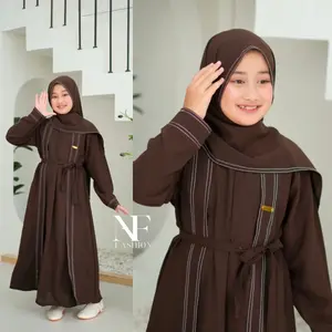 Gamis Abaya Anak Remaja Tanggung Usia 5-16 Tahun Bahan Sabrina Anti UV Kombinasi Benang Smock Baju Muslim Lebaran