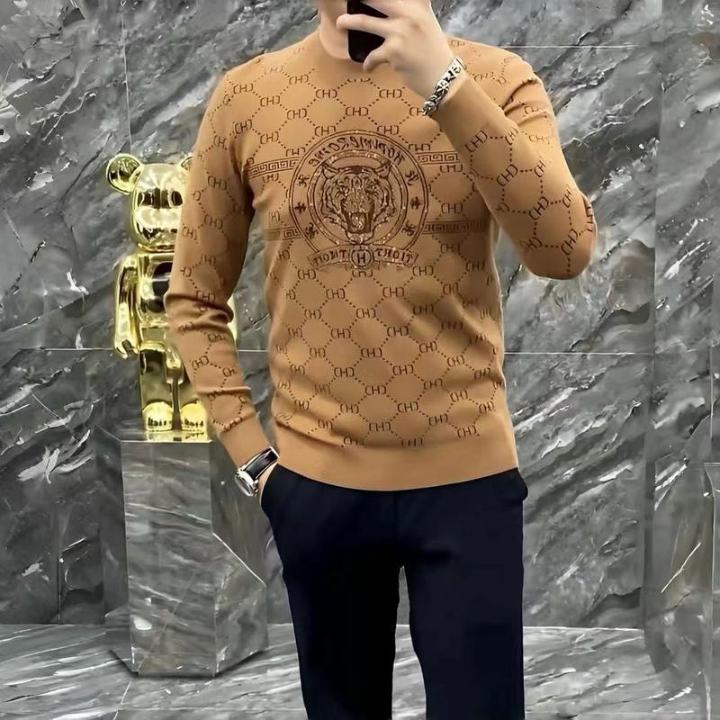 Product Introduction of Tiger head pattern men's base shirt new long sleeved shaping fit fashionable casual versatile round neck personalized T-shirt Menswear Top 4