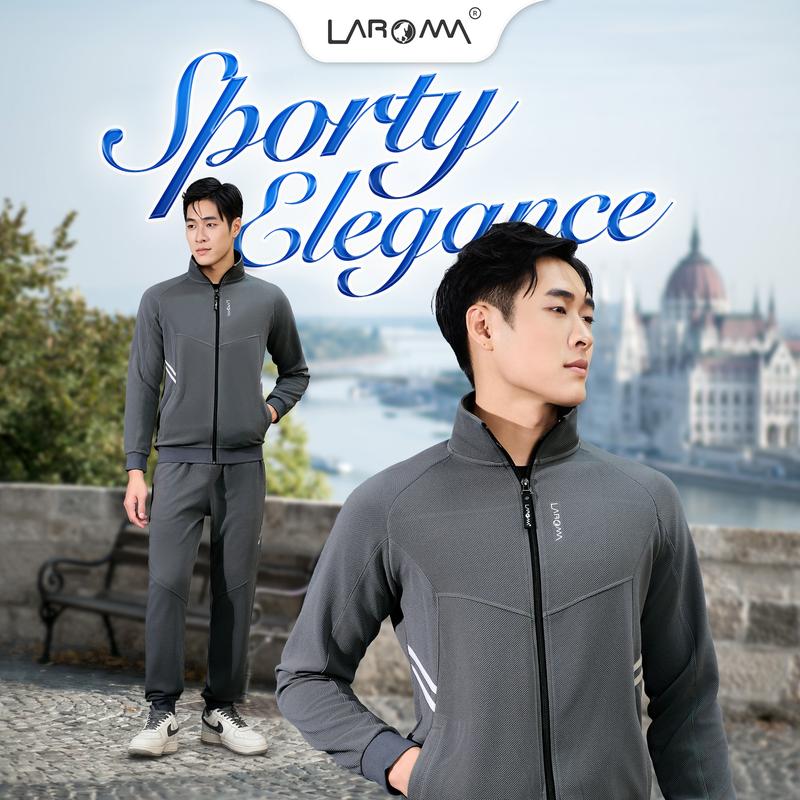  LAROMA Bộ Quần Áo Nỉ Thu Đông Khóa Kéo Cho Nam | Sọc Đôi -Trẻ Trung - Giữ Ấm - Vải Thơm - Kháng Khuẩn - Mềm Mại - Co Dãn 