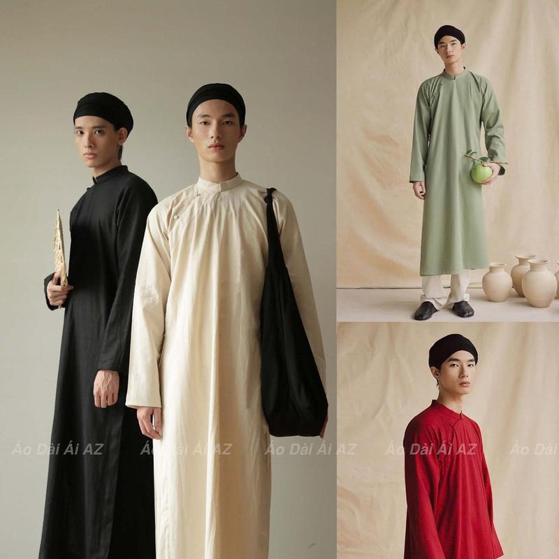  ÁI AZ Áo Dài Nam Truyền Thống Pha Cách Tân Dáng Dài Mặc Tết Bê Tráp Vải Linen N013 