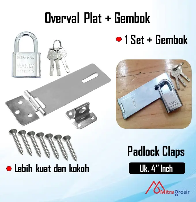 Kunci Gembok Stainless Steel 30 MM Leher Pendek + Overval Tempat Gembok Putih 4 Inch