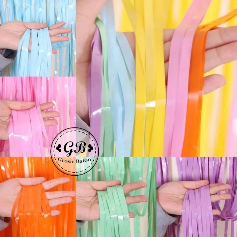 Tirai Rumbai Foil Pastel / Backdrop Foil Background Rainbow Pastel 4