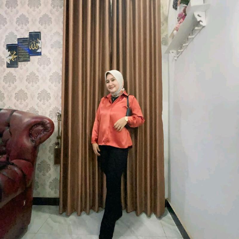 Satin Blouse V-neck  Top Baju Atasan  Wanita Formal Satin Top Kantor Blouse Kerah  Kemeja  Kerja Wanita Tangan Panjang Mewah Nyaman Kancing 4