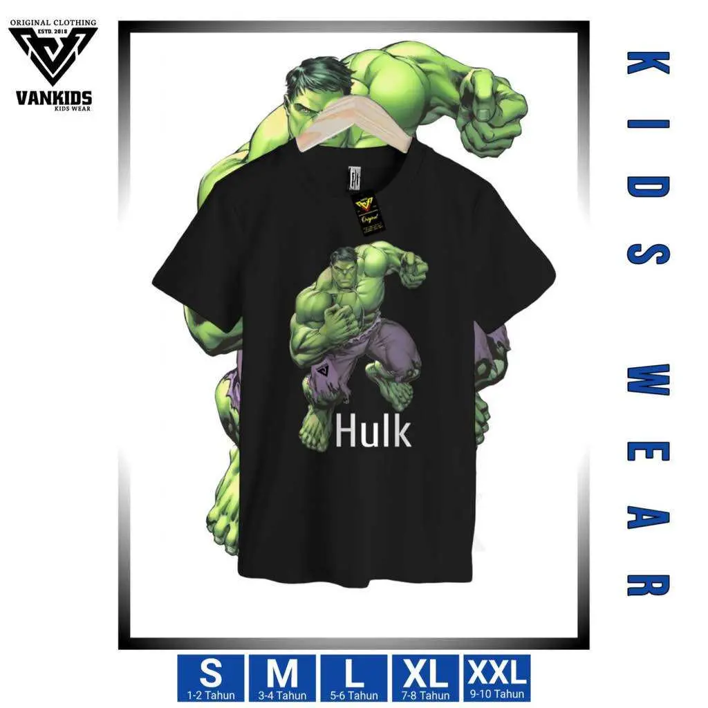 BAJU ANAK LAKI LAKI || KAOS ANAK LAKI LAKI SUPERHERO VANKIDS MOTIF HULK HITAM || KAOS ANAK LAKI LAKI SUPERHERO HULK 1-10 TAHUN