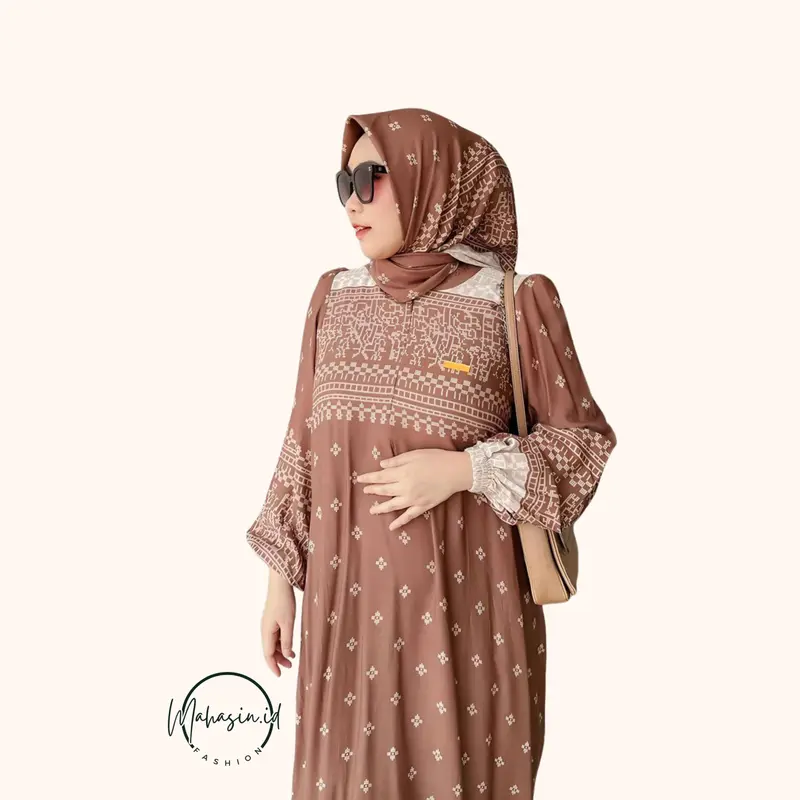 Gamis Free Hijab Denada Busui Friendly - Dress Wanita Semi Jumbo -  Gamis Wanita Kekinian Free Hijab Kain Katun Rayon Motif Nyaman 3