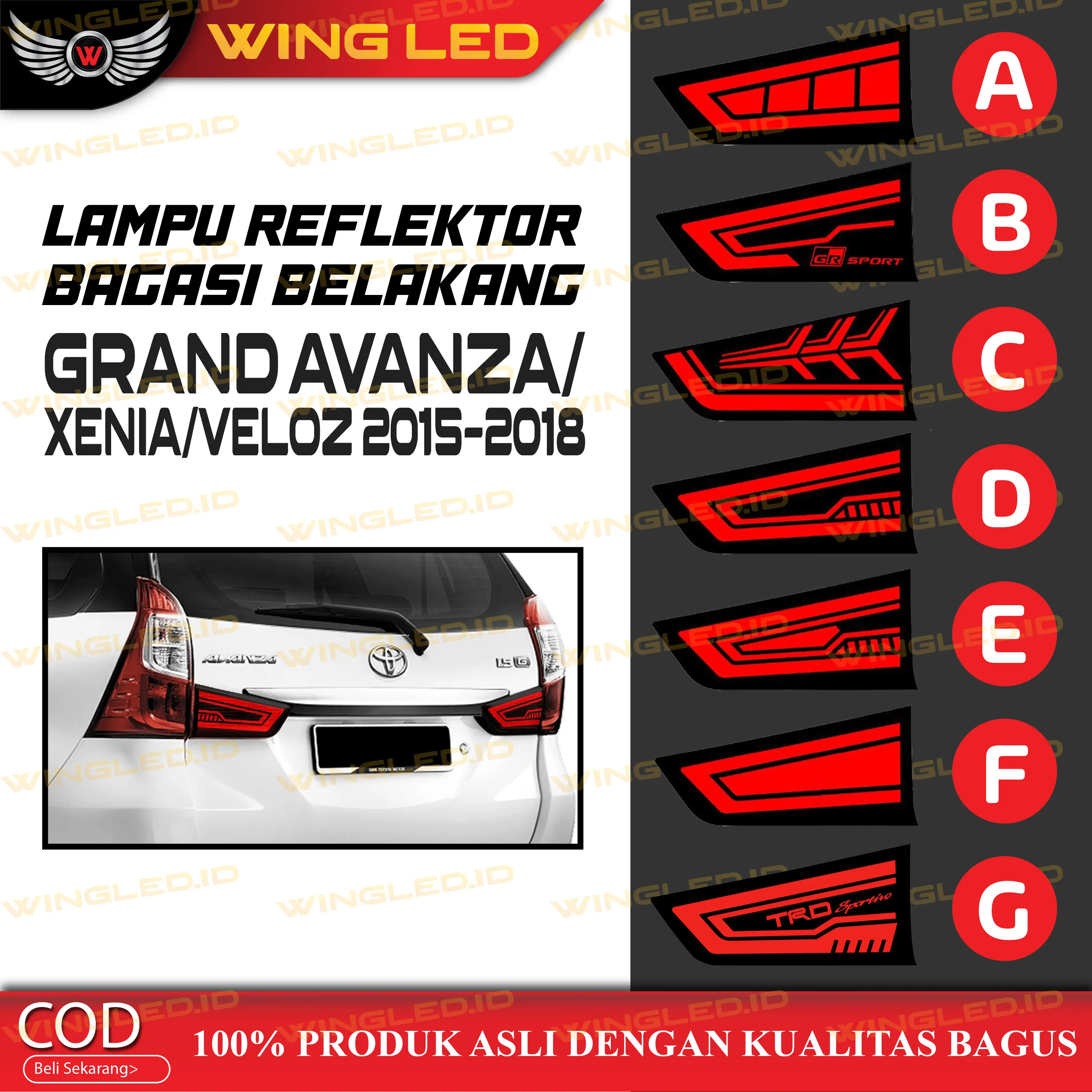 Lampu Reflektor Bagasi Belakang GRAND AVANZA / XENIA / VELOZ 2015 2016 2017 2018