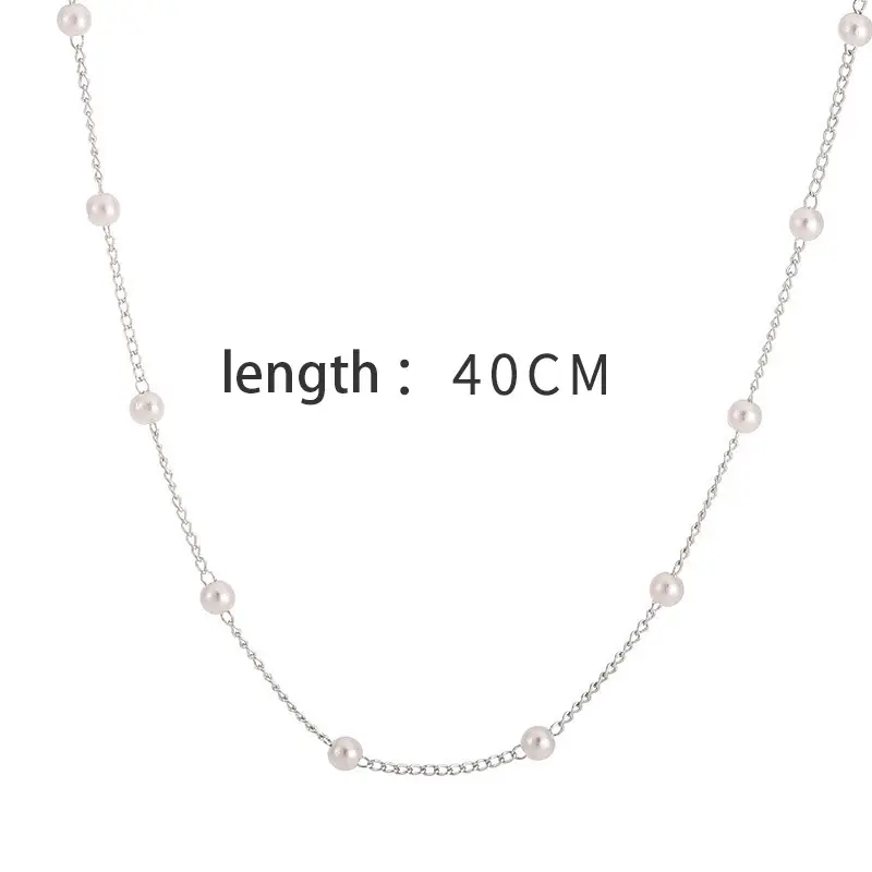 LEERE - Kalung Mutiara Korea Pendek Rantai Silver Wanita Sederhana Serbguna ​Niche Clavicle Rantai Hadiah Aksesoris Fashion 8