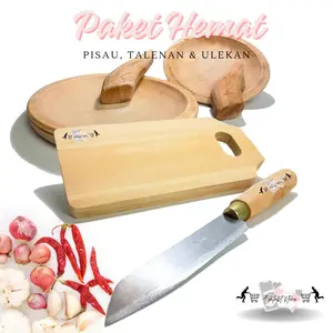 Paket Hemat Pisau, Talenan & Ulekan Kayu Set Dapur Lengkap Murah. Kitchenware Knife talenan  kayu pisau stainless steel daging variasi