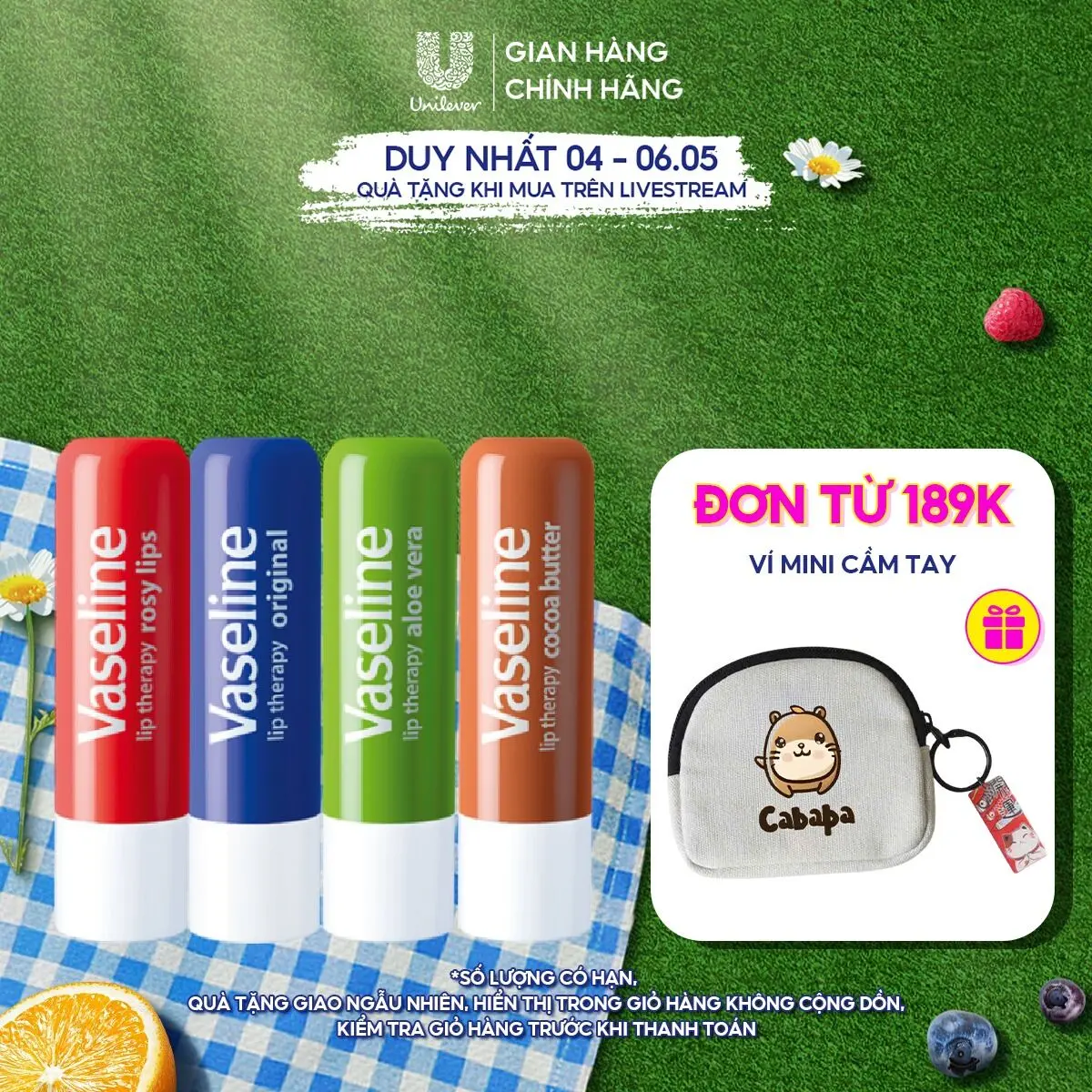 [Live] Son dưỡng môi Vaseline 4.8g (tùy chọn)