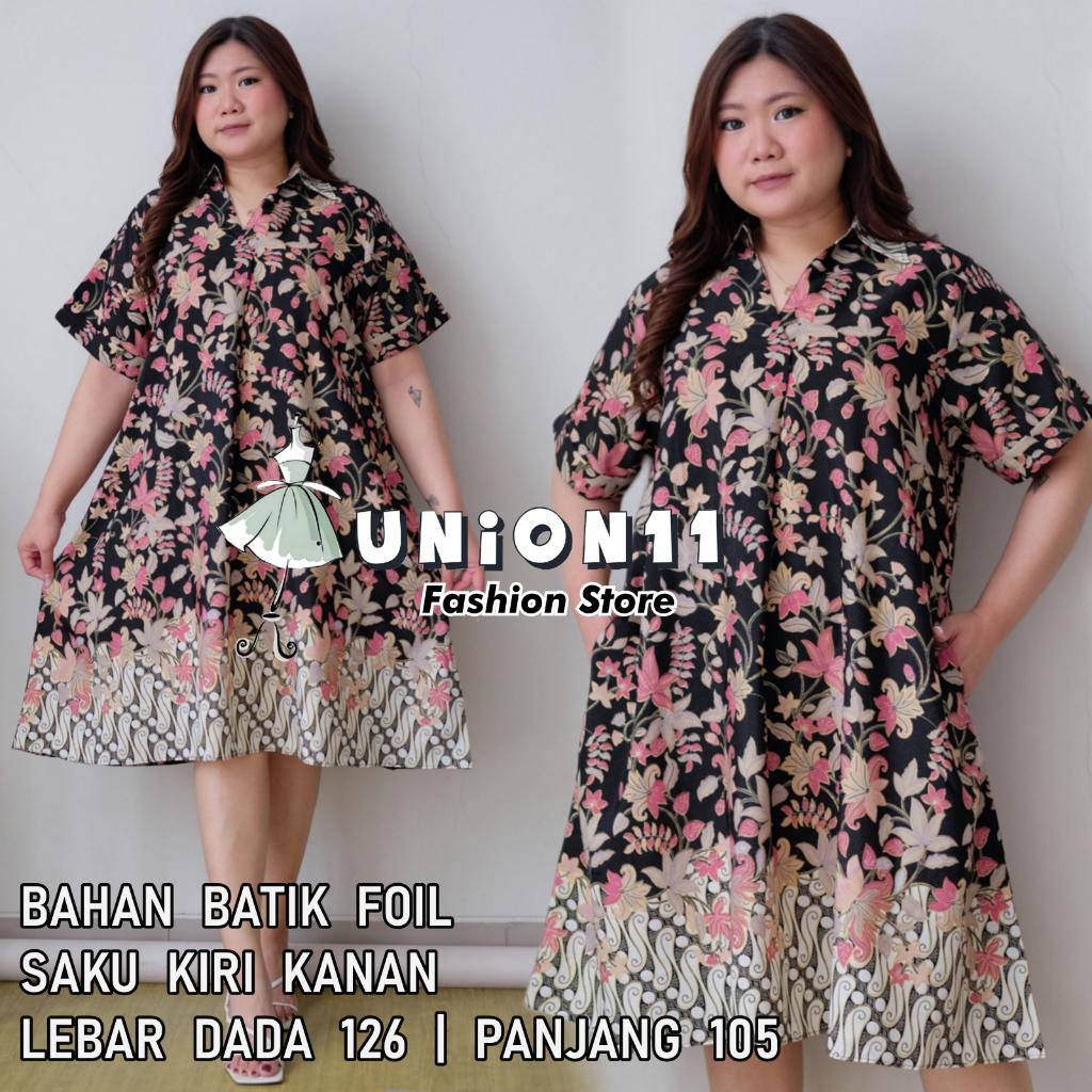 Union11 - Dress Wanita Jumbo Big Size Ld 126 /  Muat Bb 100 Kg / Wolfis Motif Batik Asoka