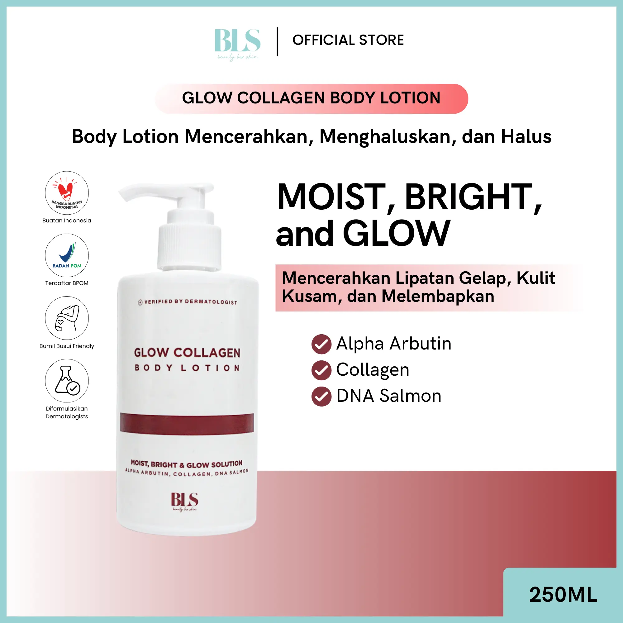 [Beauty Lux Skin] Glow Collagen Body Lotion with Salmon DNA | Pelembap Tubuh Pencerah Perawatan Kulit Kusam