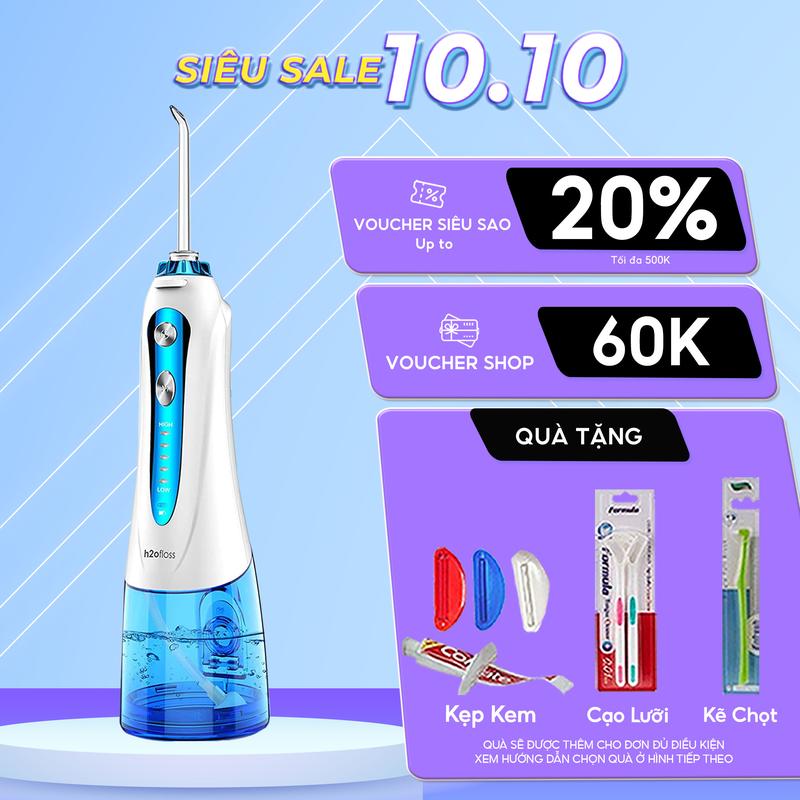 Tăm nước cầm tay H2ofloss HF9P. Dụng cụ vệ sinh răng miệng hoàn hảo, phiên bản nâng cấp từ h2ofloss hf6 với công suất mạnh hơn, tặng kèm 7 đầu tăm Máy Tăm Nước