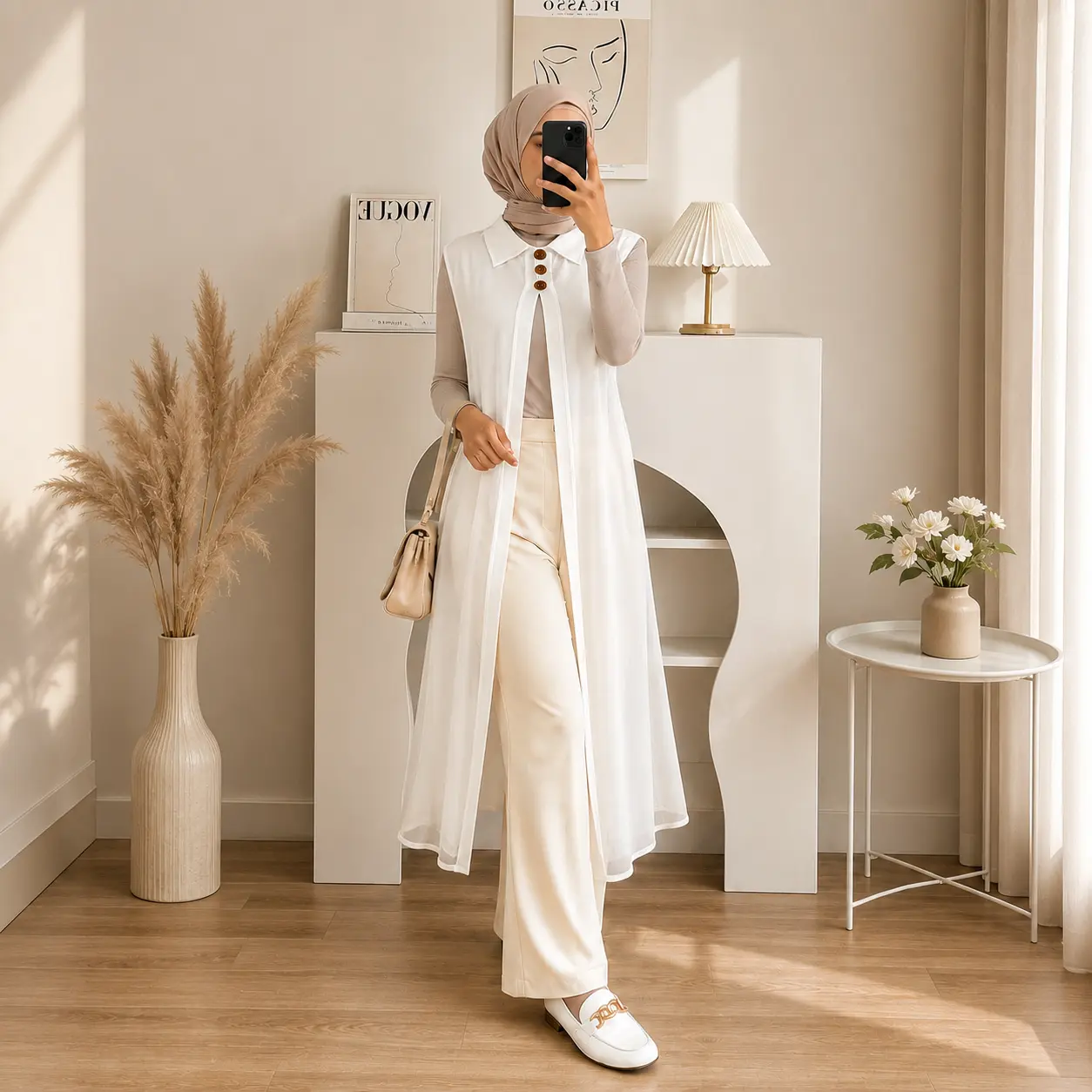 Cardigan Outer Wanita Cantik Kekinian - Long Outerwear Kardigan Polos Transparan Wanita Muslim Casual Gaya Korean Style - Rompi Outer Tanpa Lengan Bahan Ceruty Babydoll Premium Nyaman