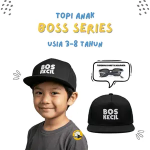 Topi Anak Bos Kecil Snapback Caps Black Hitam Bordir Set Kacamata Premium Quality Usia 3-8 Tahun