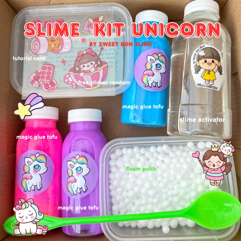 Paket Unicorn Tofu slime  Lengkap dengan Activator dan Floam glossy original 0