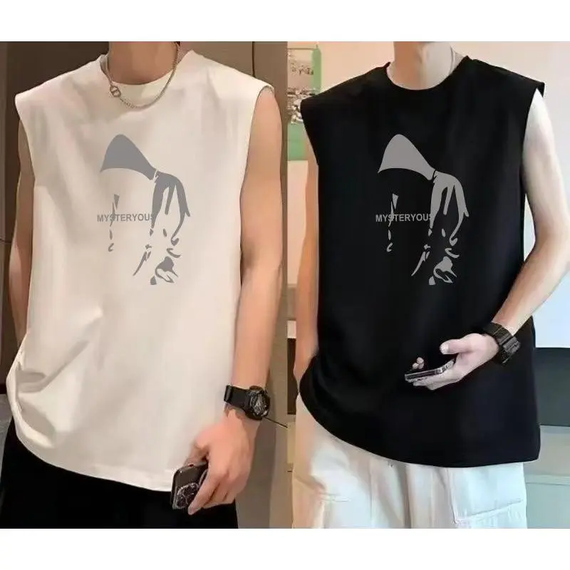 Rompi pria musim panas bergaya dan trendi dengan motif hitam putih, atasan kasual sporty longgar yang trendi dan serbaguna, pakaian olahraga pasangan, atasan pria dan wanita, gaya terbaru 2026, atasan pria dan wanita.