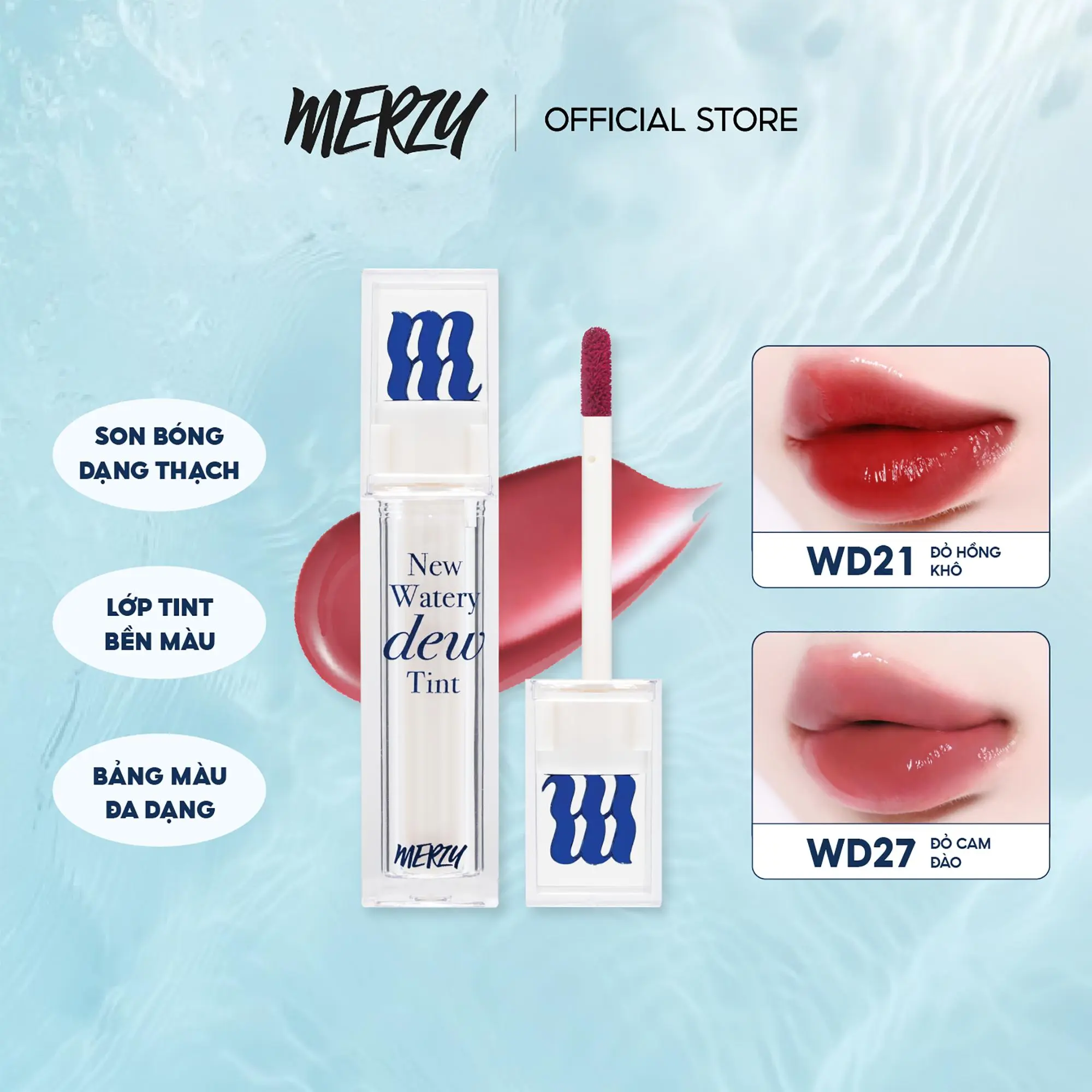 [KOL LIVE] [NEW DEW] Son Tint Bóng Dạng Thạch Trang Điểm Hàn Quốc Merzy New Watery Dew Tint 4g Cosmetic merzy tint merzy xanhdương | Merzy Official Merzy Vietnam