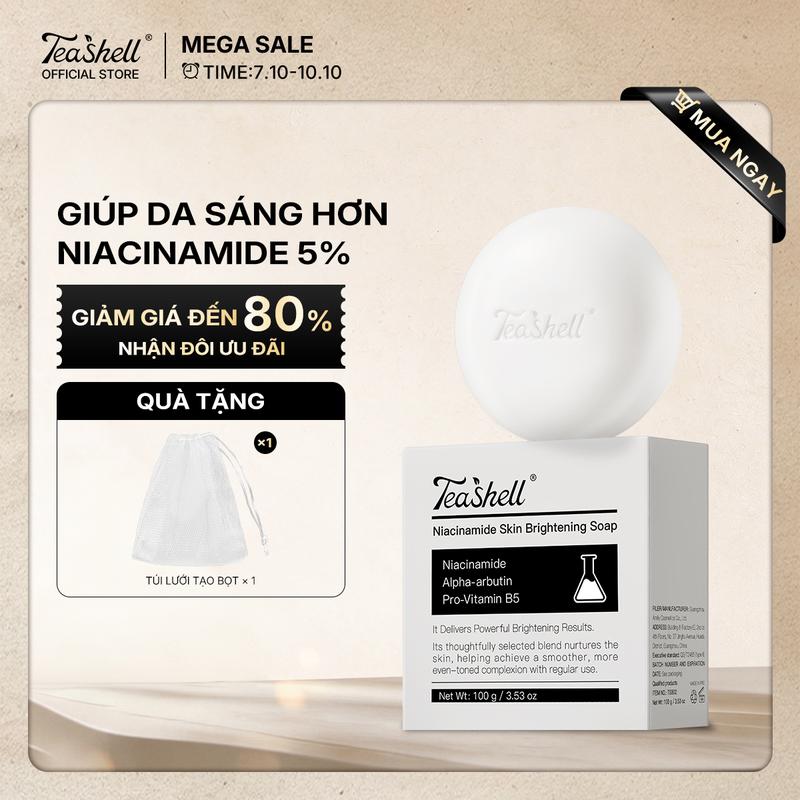 【MEGA SALE】Teashell Xà Phòng Trắng Da (Kèm Túi Tạo Bọt)｜Da Mịn Sáng｜Làm Sáng Da｜Dịu Nhẹ Không Kích Ứng