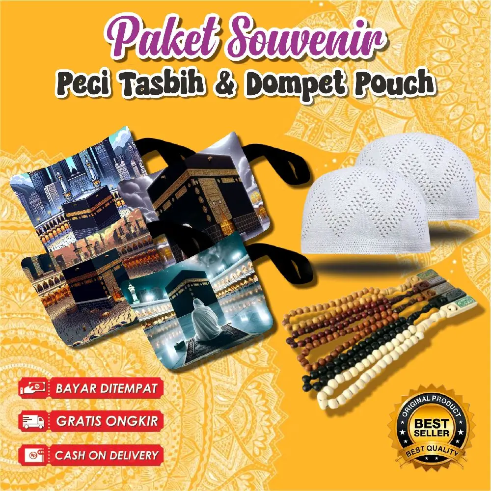 Paket Souvenir Haji Umroh Peci Tasbih & Dompet Pouch Muslim Hampers