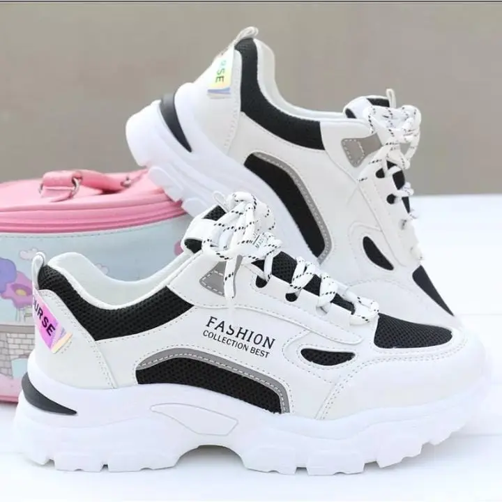 Sepatu Wanita Sneakers Putih Korean Style Terbaru 2024 Casual Shoes sport Kasual Cewek olahraga FCB HITAM