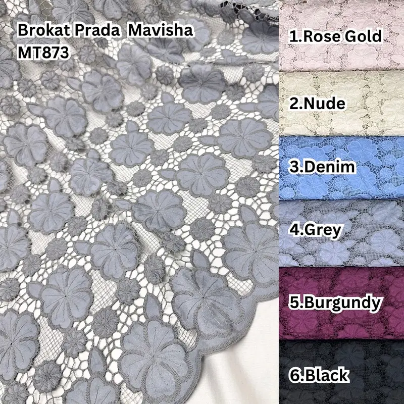 Brokat Praday Mavisha MT873 & DC 173 D2 Bahan kain adem nyaman dipakai motif bunga cantik elegan murah bagus untuk seserahan (lebar 130cm) cocok untuk pakaian atasan, bawahan, atau dress 1