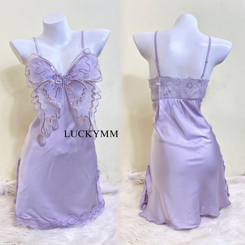 Product Introduction of Luckymm Sleepwear Dress Satin Kupu-kupu Baju Tidur Gaun Malam Wanita 458 4