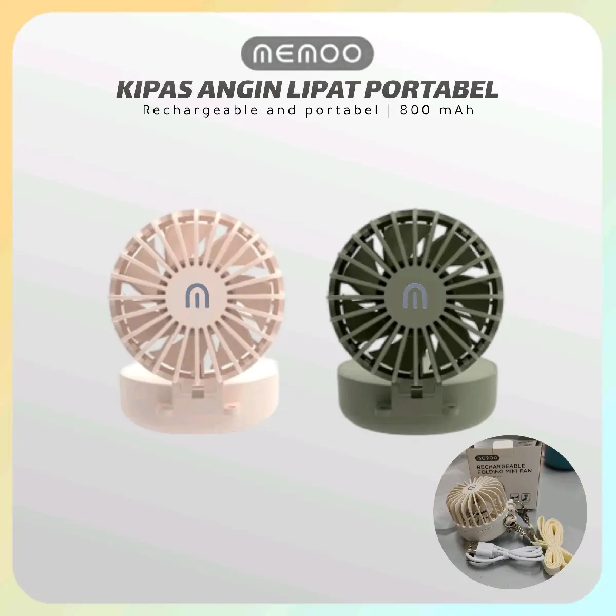 MEMOO KIPAS ANGIN LIPAT PORTABEL CAS 800 MAH