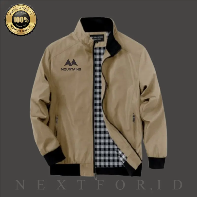 MOUNTAIN Jaket Motor Hurrington Outdoor Pria - Casual dan Keren NXF4 - Kerah, Santai Jaket  Distro Nyaman 3