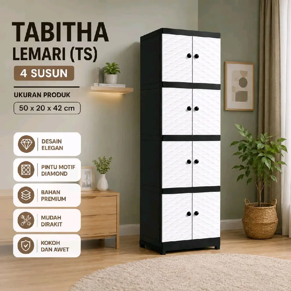 Thabita Lemari Ts Lemari Pakaian Plastik 4 Susun Simple Praktis Kokoh Plastik Tebal Pintu Praktis Aman Stabil Ukuran 50x20x42cm Furniture