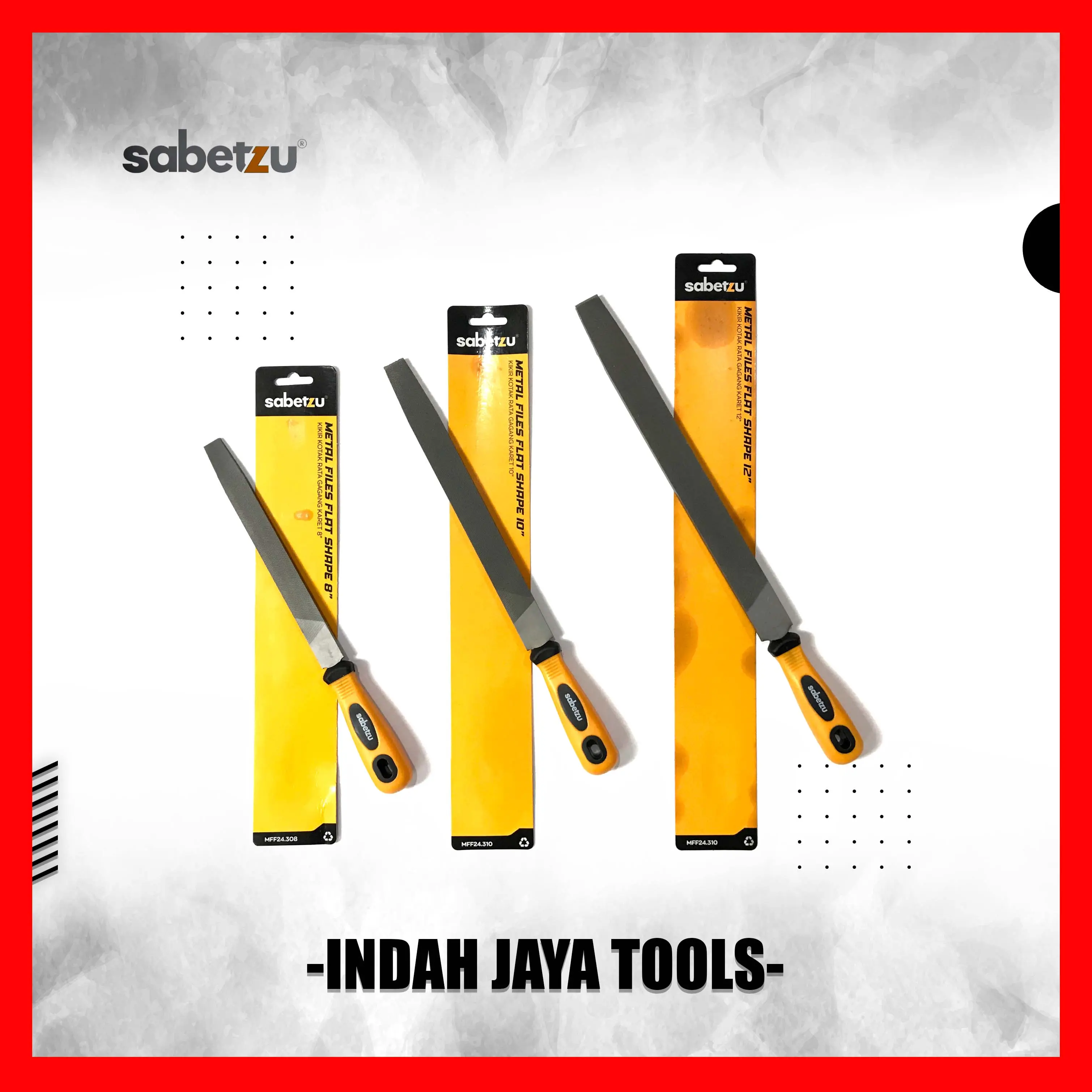 SABETZU Kikir Besi Kotak Rata 8 10 12 Inch Gagang Karet - Persegi Metal Files Flat Shape Wood HPL Rubber Handle