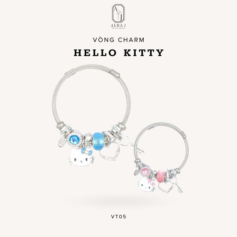 [AURAJ] Vòng Tay Gắn Charm Hello Kitty, Charm Mèo Dễ Thương, Vòng Tay Tình Bạn Nhiều Màu Sắc - VT05 Titan Phụ Kiện Cao Su Nam