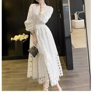 Alyska embroidered cotton maxi dress wanita Three M 56000 model lengan panjang elegan cantik menawan model terbaru hijab friendly Kancing Casual Gaun
