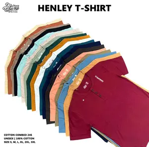Almos-KAOS KANCING HENLEY Basic Katun Cowok Oblong Pendek Baju Polos Pria Nyaman Baju  Combed  Simple Distro  Bandung