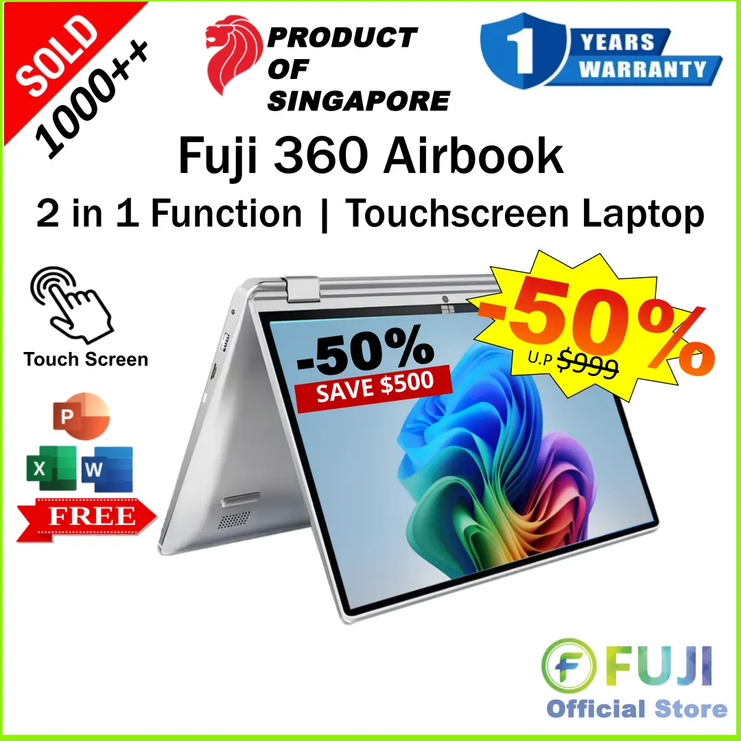 Brand New AirBook Fuji 360 Flip + Touch Screen Laptop | 13.3 Inch | 12+512GB | Fast Boot Up | Win 11+ Free MS Office | SG Seller