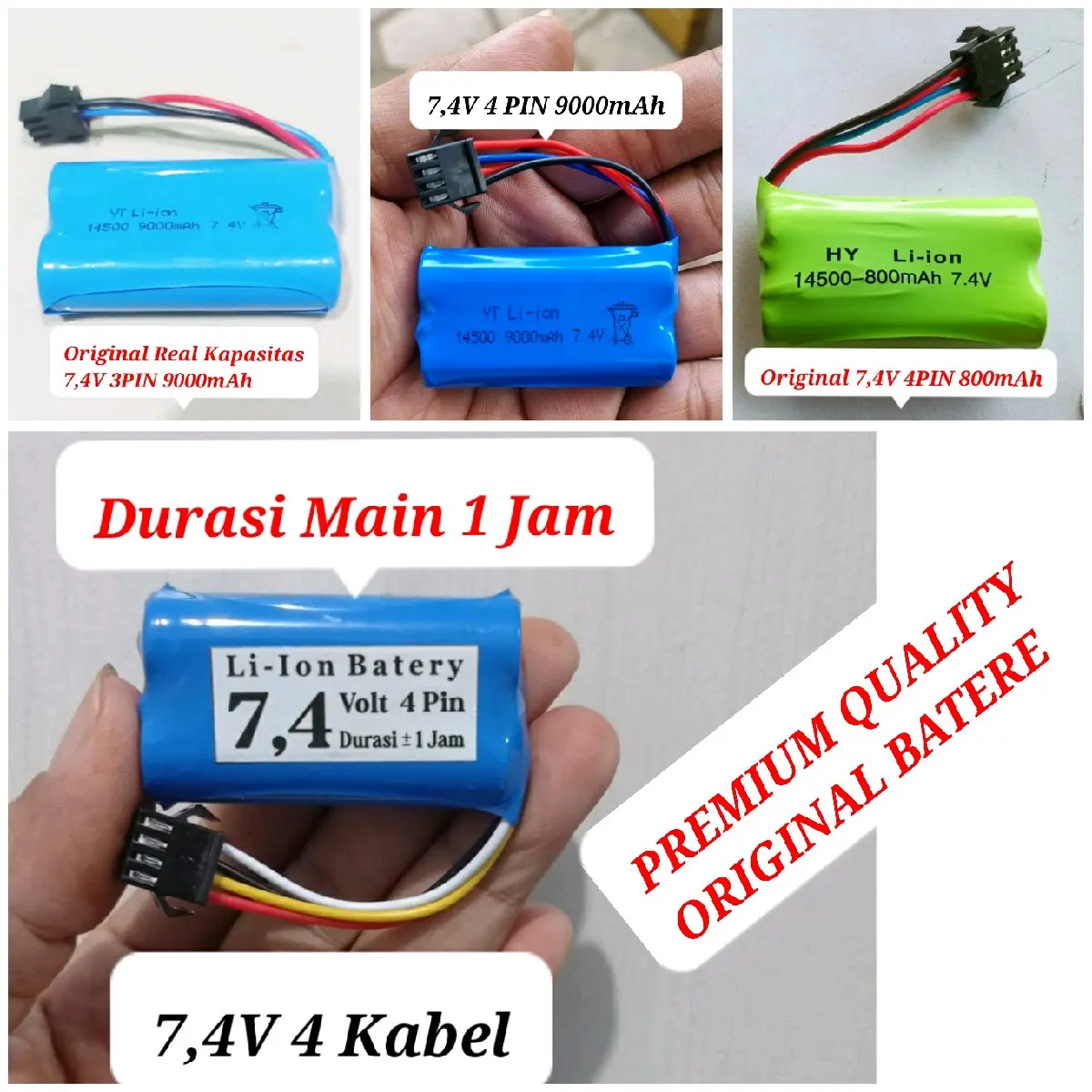 Batere 7,4V 14500 3PIN 4PIN Mobil Remote Control Batere Cas RC Real Kapasitas Durasi Main Lama.